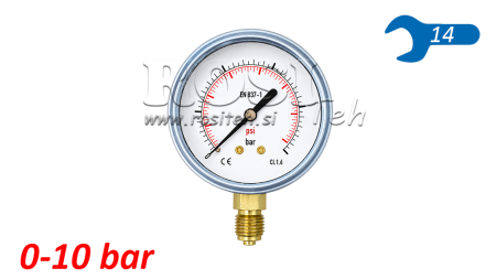 MANOMETRO DN63 VERTICAL 0 - 10 BAR - 1/4