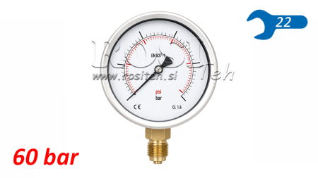 ΜΑΝΟΜΕΤΡΟ DN100 ΚΑΘΕΤΟ 0 - 60 BAR - 1/2