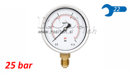 ΜΑΝΟΜΕΤΡΟ DN100 ΚΑΘΕΤΟ 0 - 25 BAR - 1/2