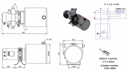 MINI ΥΔΡΑΥΛΙΚΗ ΜΟΝΑΔΑ ΙΣΧΥΟΣ 24V DC - 2.2kW = 2.1cc - 8 lit - διπλής κατεύθυνσης μονάδα (μέταλλο)