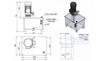 MINI HYDRAULISK POWER-PACK 380V AC (4 kW) - 8 cc - 12 lit/min - tank 40 lit