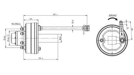 ΜΙΣΟΣ ΑΞΟΝΑΣ ΜΕ ΦΡΕΝΑ 5.250 KG L.290 MM