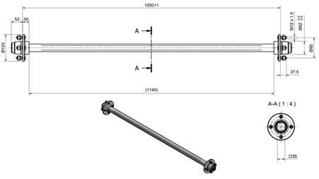 OSOVINA ZA PRIKOLICO BREZ ZAVOR (4 VIJAKI) - 950 kg - 1200 mm