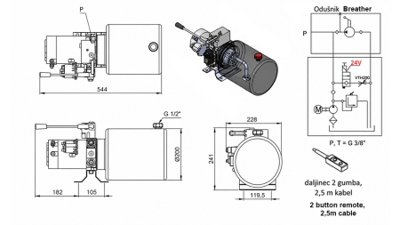 MINI UNITATE DE PUTERE HIDRAULICĂ 24V DC - 2.2kW = 2.1cc - 8 litri - unitate monofazată CU POMPĂ MANUALĂ
