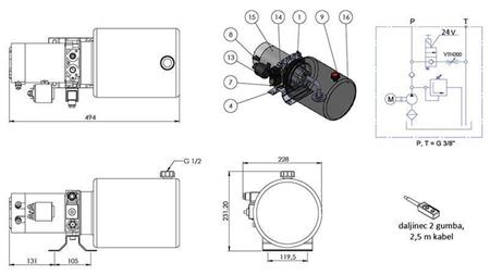 ΜΙΝΙ ΥΔΡΑΥΛΙΚΟΣ ΣΥΝΑΓΩΓΟΣ 24V DC - 2.2kW = 2.1cc - 8 λίτρα - μονής κατεύθυνσης συναρμολόγηση (μεταλλικό)