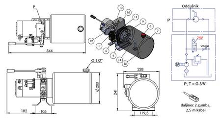 ΜΙΝΙ ΥΔΡΑΥΛΙΚΟΣ ΣΥΝΟΛΟΣ 24V DC - 2.2kW = 2.1cc - 8 λίτρα - μονής κατεύθυνσης συναρμολόγηση ΜΕ ΧΕΙΡΟΚΙΝΗΤΗ ΑΝΤΛΙΑ