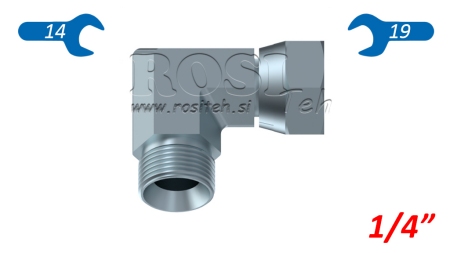 HYDRAULICKÝ OHYB 90° BSP KRÁTKÝ OTOČNÝ ŠROUB - MUŽSKÝ 1/4