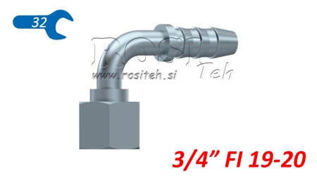 CONECTOR HIDRAULIC FEMELĂ 3/4 COLȚ 90° PENTRU FURTUN DIN CAUCIUC Φ 19-20