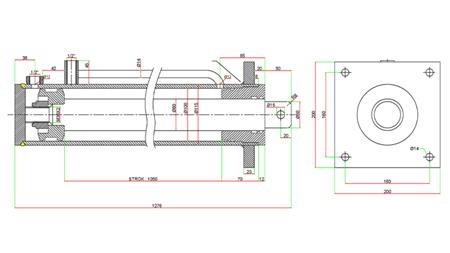 HYDRAULISYLINTERI HALKOMAKONEESEEN KIINNITYSLEVYLLÄ100/60-1050 - YLÄLIITÄNTÄ