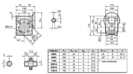 PMRV-63 REDUKTOR PRO ELEKTRICKÝ MOTOR MS80 (0.55-0.75kW) POMĚR 20:1