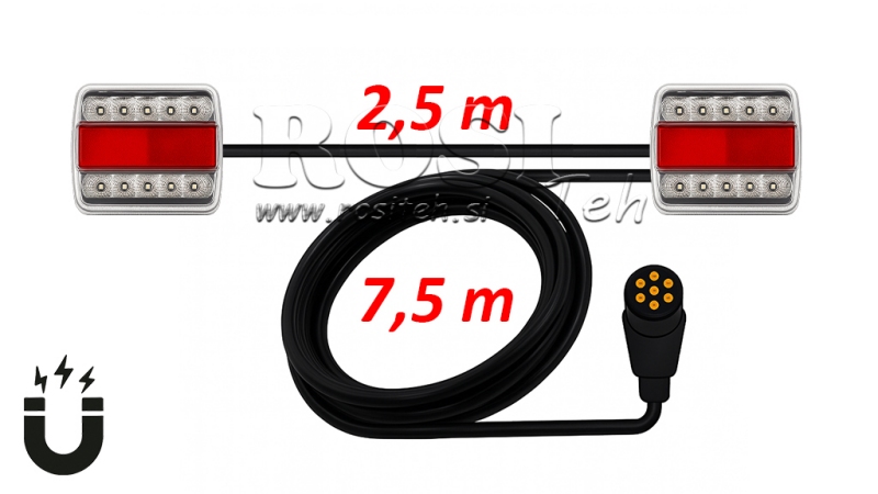 ZESTAW MAGNETYCZNYCH ŚWIATEŁ LED Z KABLEM 7.5M+2.5M