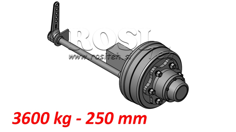 POŁOWA OSI Z HAMULCAMI 3.600 KG DŁ. 250 MM