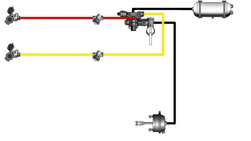 SET AV LUFT-HYDRAULISKA BROMSAR FÖR SLÄP KOMPLETT DUBBELKRETS SYSTEM 1 CYLINDER