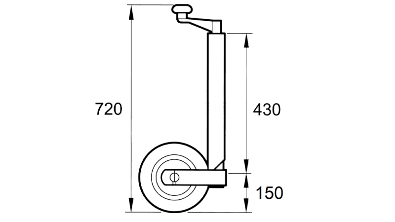 GÄNGADE STÖD BEN MED HJUL FÖR SLÄP 250MM 400KG