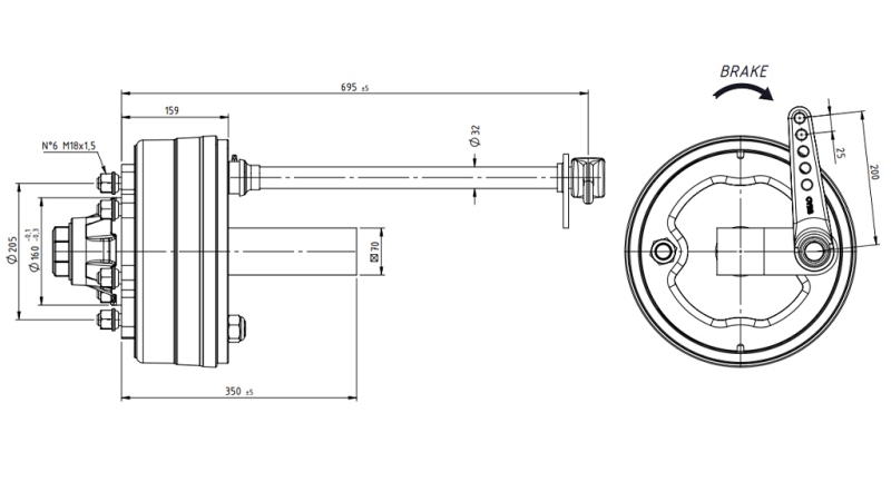 ΜΙΣΟΣ ΑΞΟΝΑΣ ΜΕ ΦΡΕΝΑ 3.600 KG L.250 MM