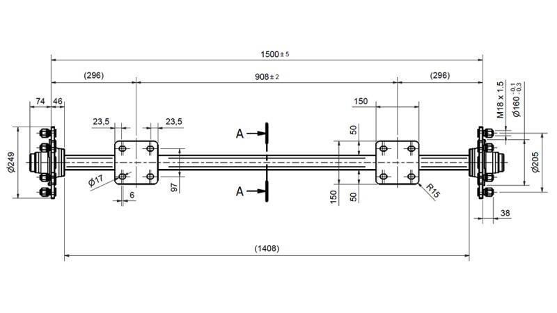 ΑΞΟΝΑΣ ΓΙΑ ΤΡΕΙΛΕΡ 1800 kg ΧΩΡΙΣ ΦΡΕΝΑ (1460 mm) με πλάκα στήριξης