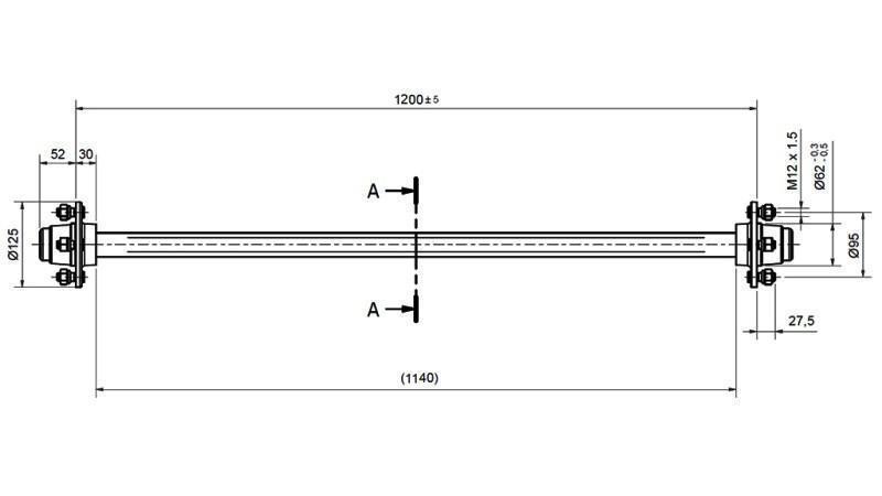 ΑΞΟΝΑΣ ΓΙΑ ΤΡΕΙΛΕΡ 950 KG ΧΩΡΙΣ ΦΡΕΝΟ (1200 MM)