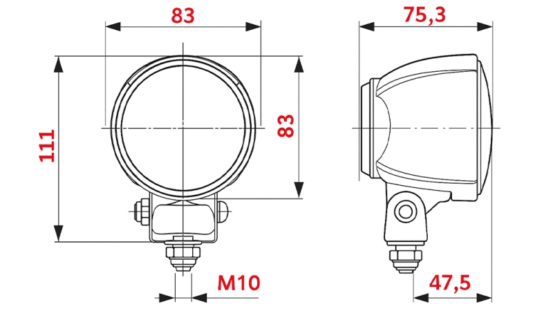 KULATÉ PRACOVNÍ SVĚTLO TRAKTORU H3 HELLA HALOGEN