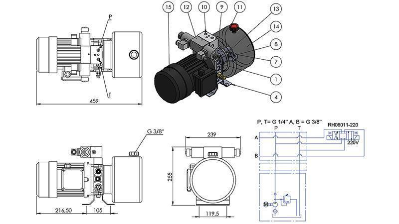 ΜΙΝΙ ΥΔΡΑΥΛΙΚΟ ΣΥΝΟΛΟ 380V AC (0.75 kW) - 3.7 cc - 5.2 lit/min - δεξαμενή 4 lit
