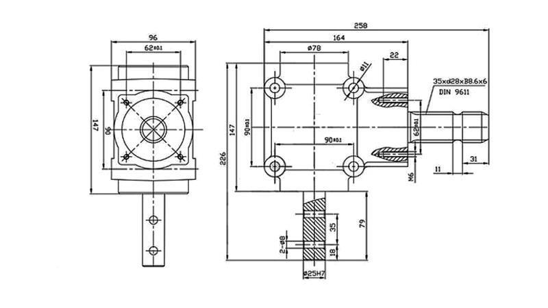 VINKELREDUKTOR L-155J 1: 1.14 (16HP-12kW)