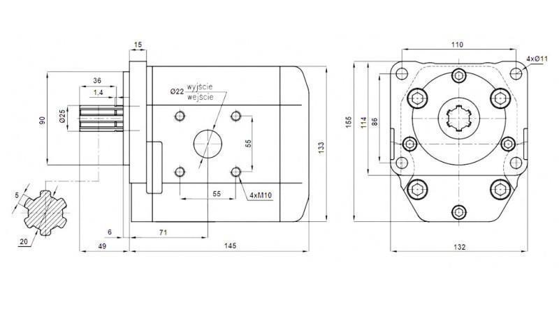 HYDRAULISK PUMPE NSZ 50 - 6 TAND 50 CC HØJRE