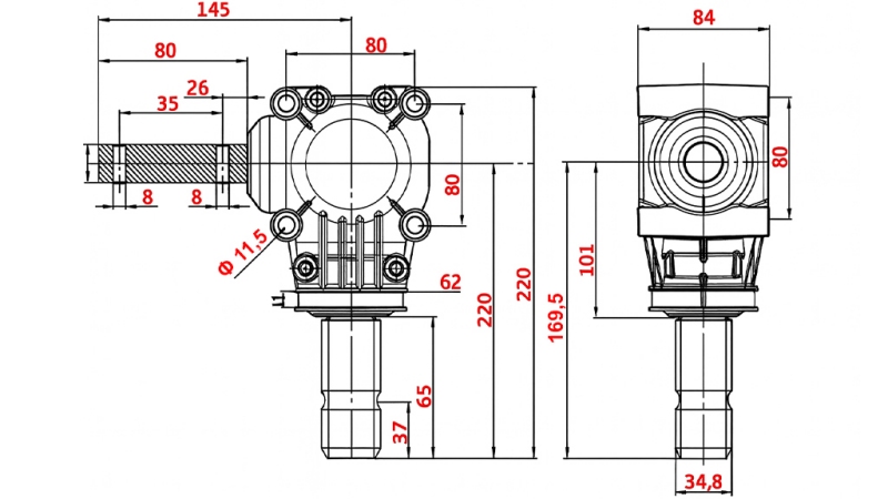 ÚHEL PŘEVODOVKA L-150J 1:1 (12HP-9KW)