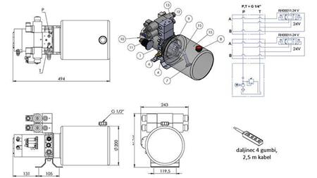 ΜΙΝΙ ΥΔΡΑΥΛΙΚΟΣ ΣΥΝΑΓΩΓΟΣ 24V DC - 2.2kW = 2.1cc - 8 λίτρα - 2x διπλής κατεύθυνσης συναρμολόγηση (μεταλλικό)