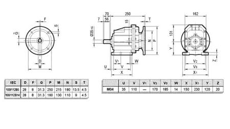 ERC04 REDUCER TIL ELEKTRISK MOTOR MS100 (2.2-3-4kW) FORHOLD 25:1