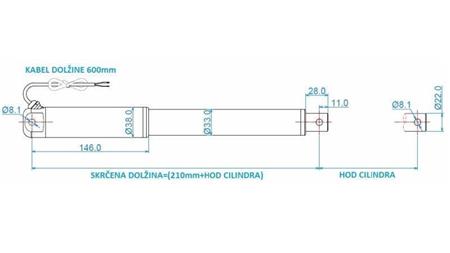ΗΛΕΚΤΡΙΚΟΣ ΚΥΛΙΝΔΡΟΣ 12V 100kg-9mm/sec ΔΙΑΚΟΠΗ 300mm - διαστάσεις
