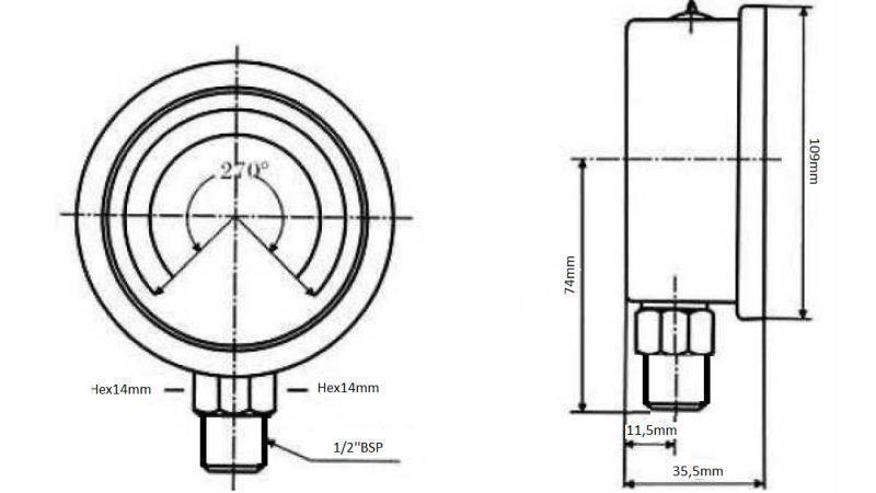 ΜΑΝΟΜΕΤΡΟ DN100 ΚΑΘΕΤΟ 0 - 600 BAR - 1/2-διαστάσεις