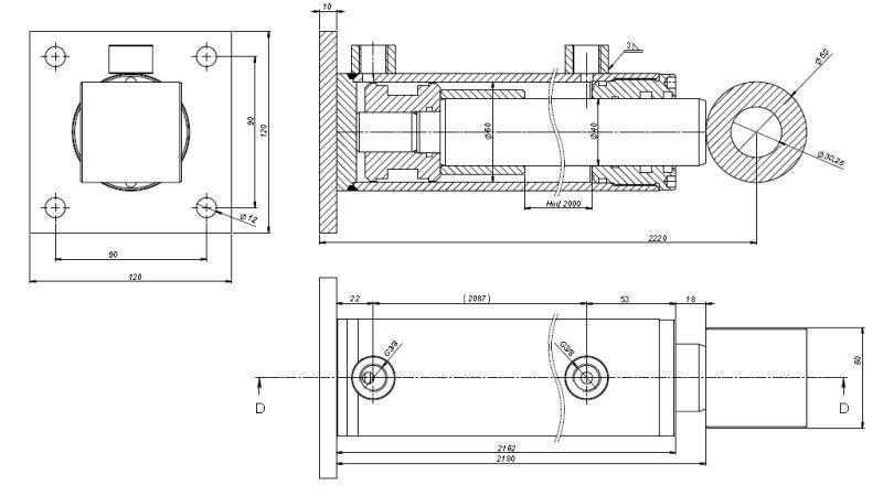 CYLINDER HYDRAULICZNY DLA HLEVSKEGA KRTA 60/40-2000-wymiary